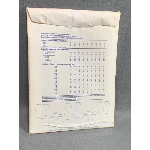 Stretch & Sew Pattern No. 445 Skirts: Straight A-Line Dirndl Sizes 30-46 uncut - Picture 3 of 4